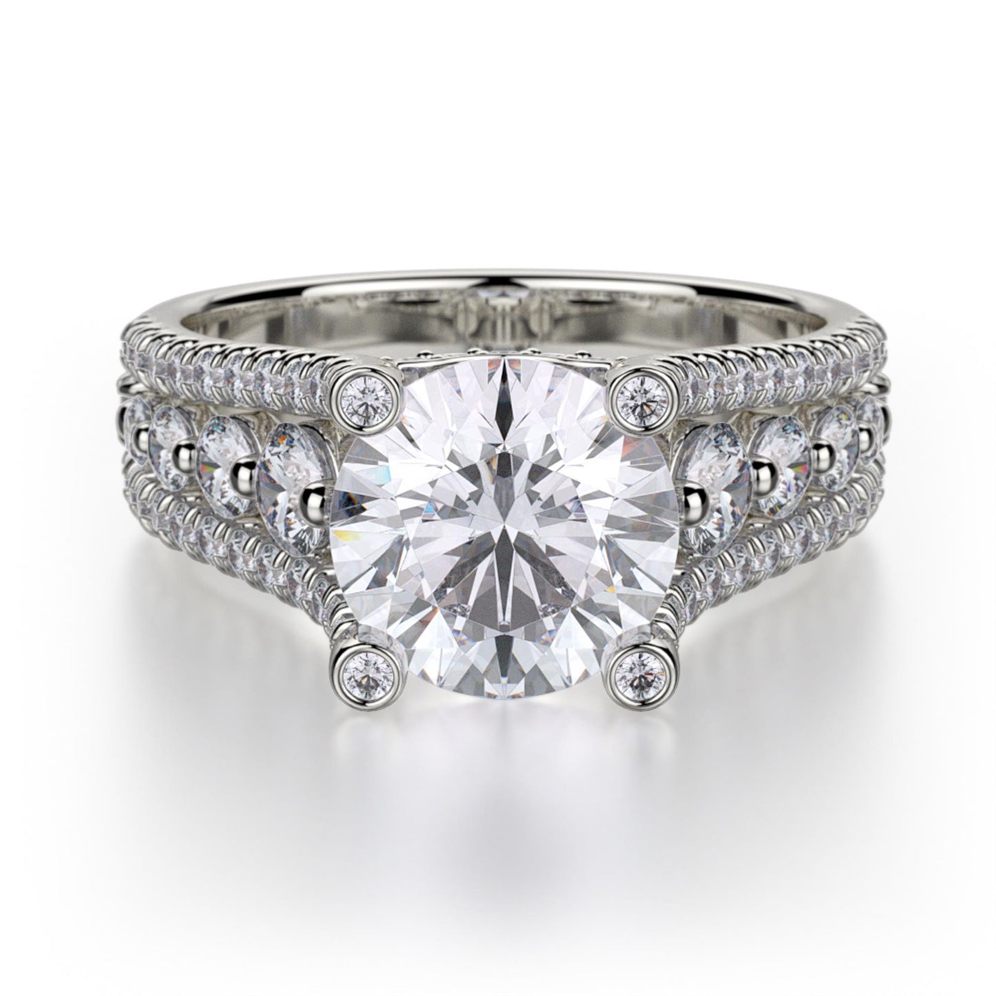 3 Row Shared Prong Semi-Mount Engagement Ring