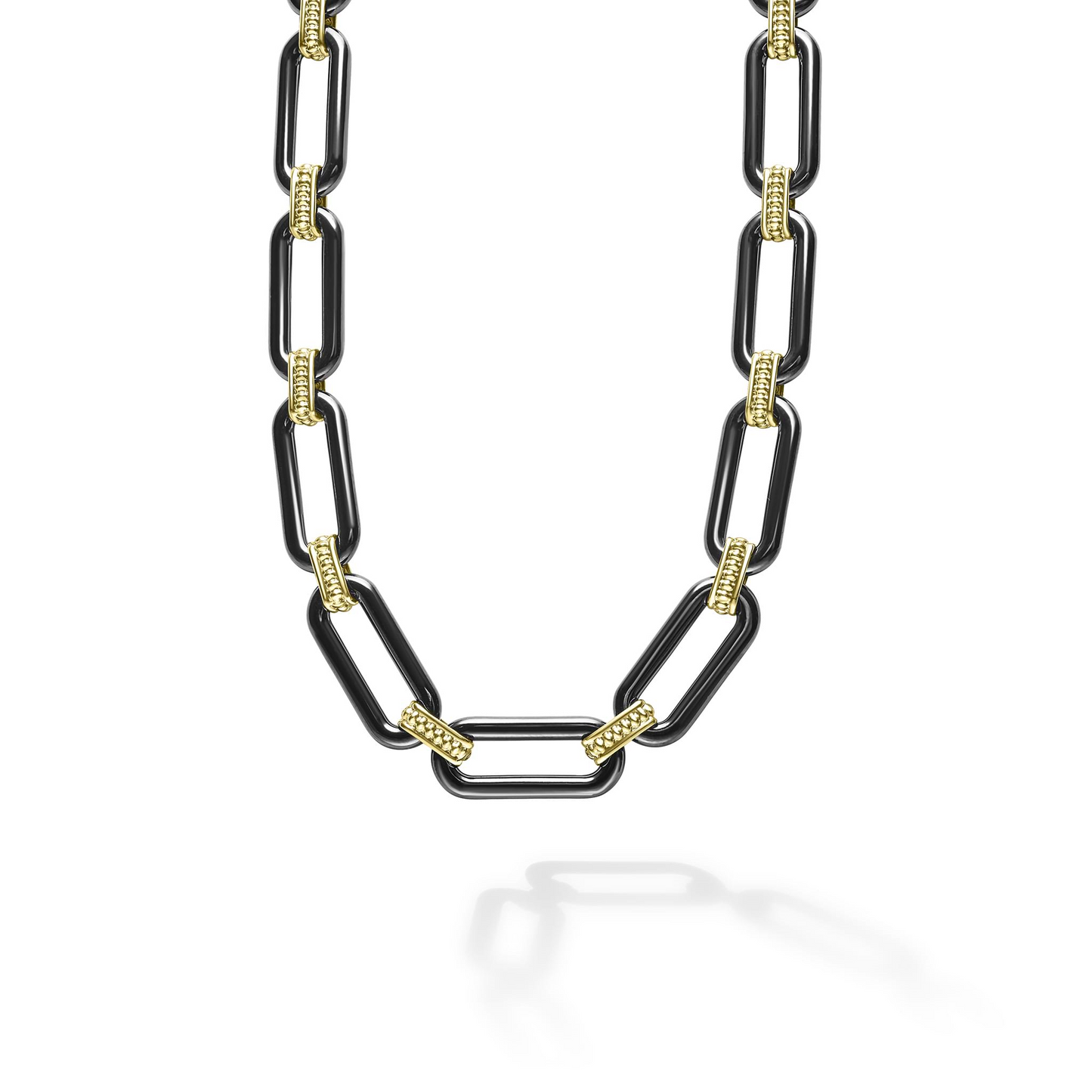 Lagos Ceramic Link Necklace in 18k Yellow Gold and Black Ceramic