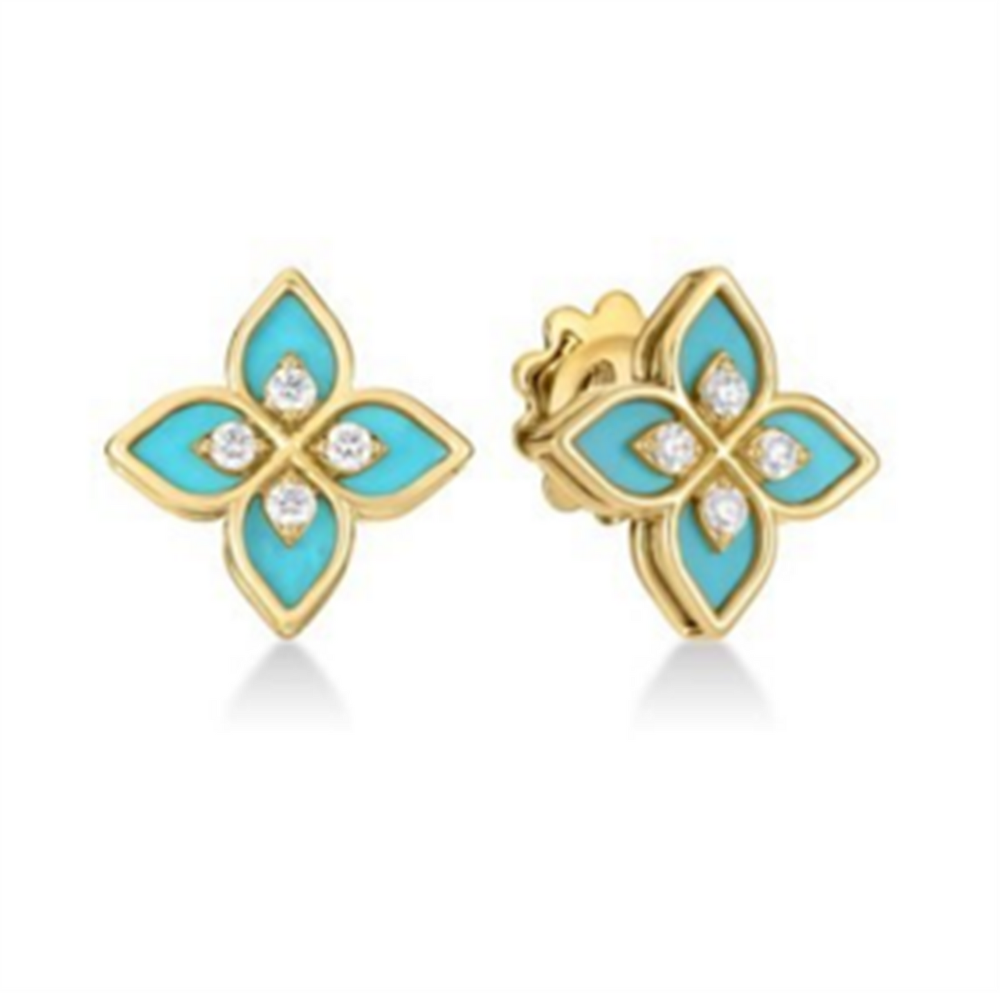 Roberto Coin 18k Yellow Gold Venetian Princess Diamond & Cyan Enamel Flower Stud Earrings