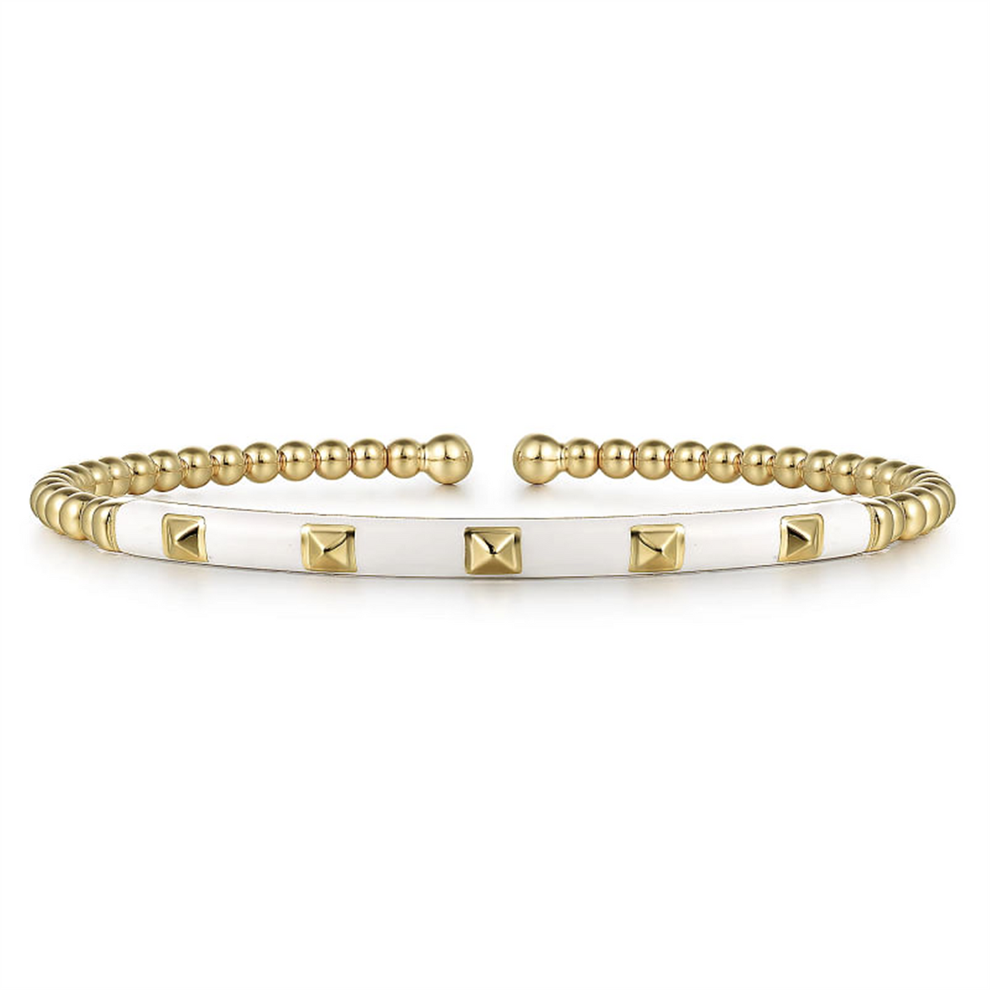 Gabriel & Co. Gold Bujukan Beads & Pyramid Split Bangle w/ White Enamel