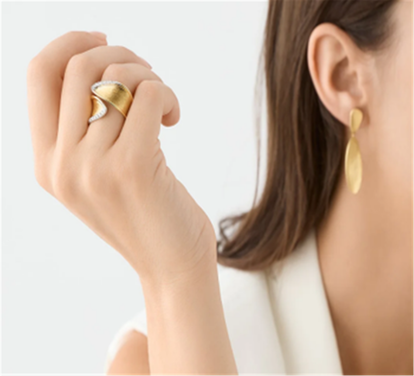 Marco Bicego Lunaria Engraved Wrap Ring w/ Diamond Pave in 18k Yellow Gold