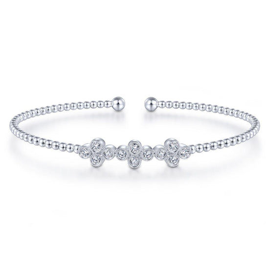 Gabriel & Co. Bujukan Bead Cuff Bracelet with Three Quatrefoil Diamond Stations
