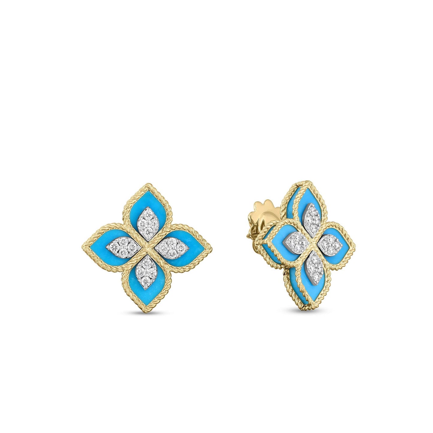 Roberto Coin Princess Flower Turquoise & Diamond Earrings