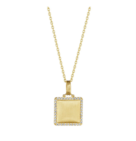 Penny Preville Petite Engravable Diamond Square Charm Necklace