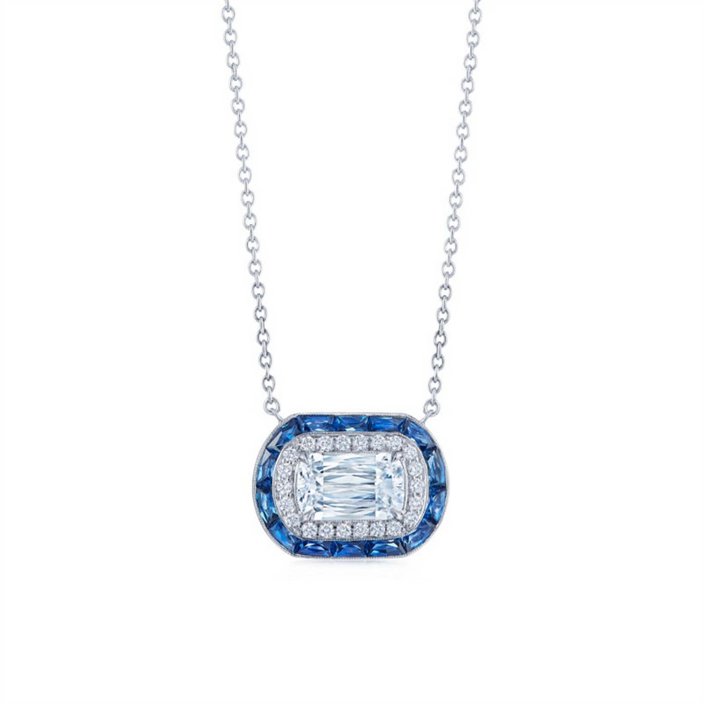 Kwiat Ashoka® Diamond & Sapphire Halo Pendant in 18k White Gold