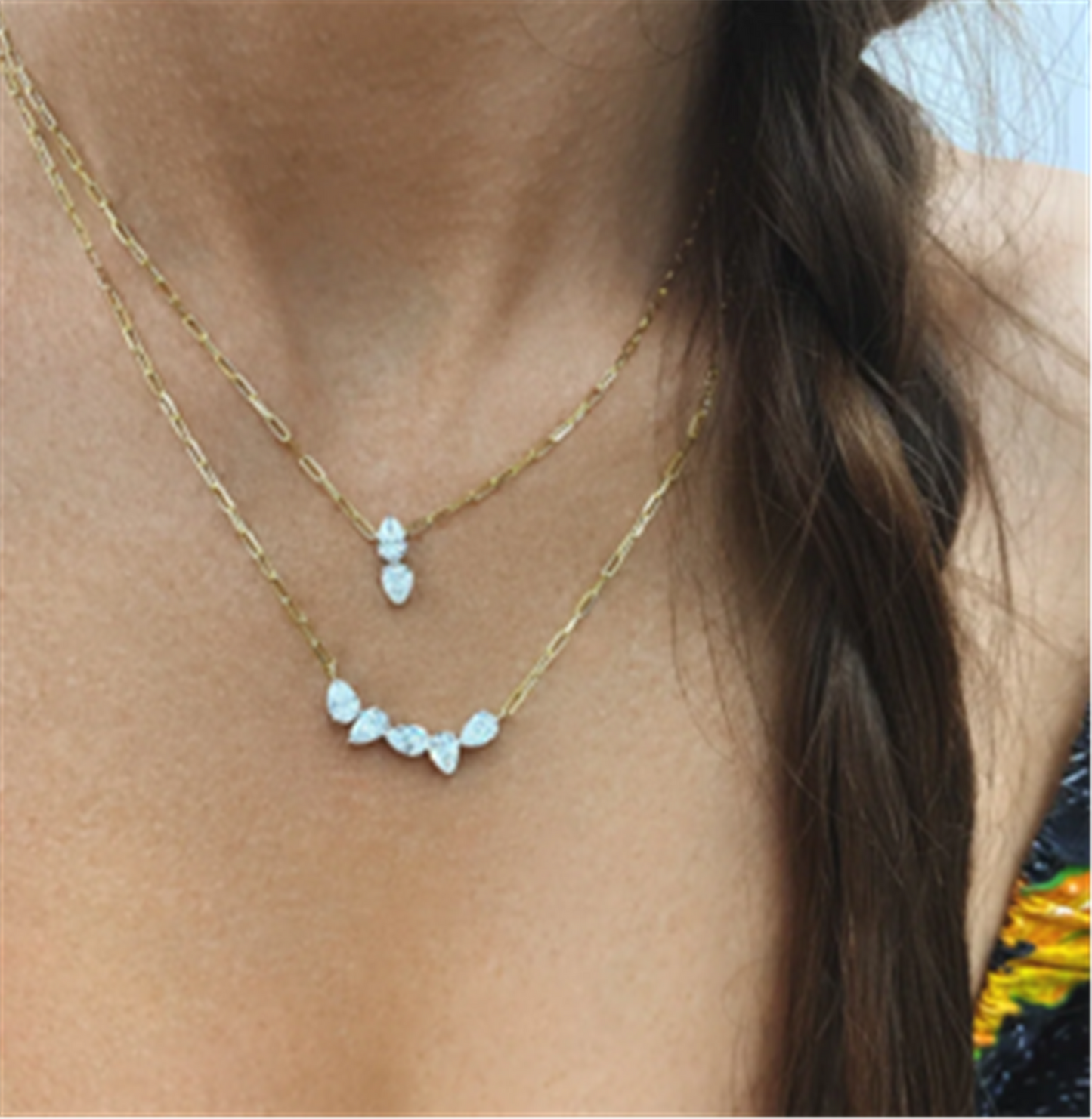 Phillips House 5 Pear Shaped 1.50ct Diamond Drop Necklace in 18k Yellow Gold & Platinum