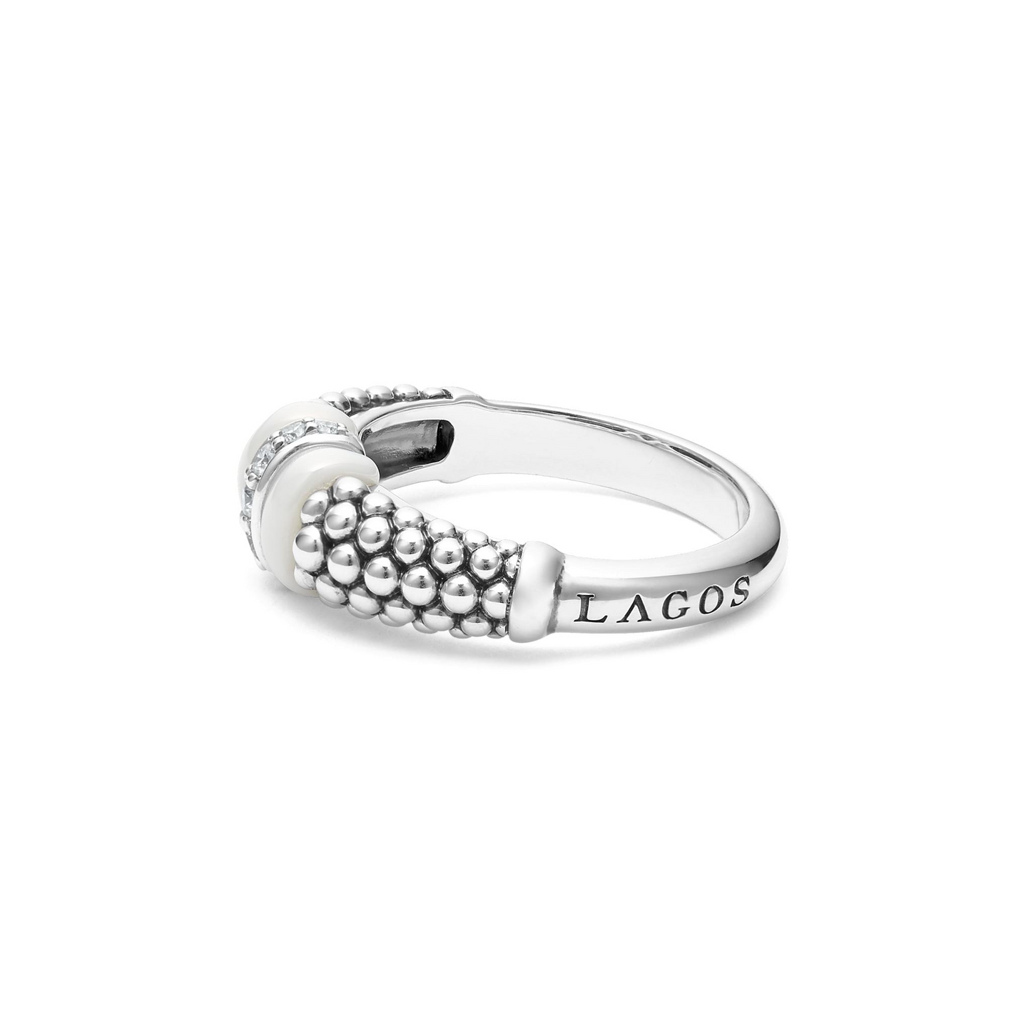 Lagos White Ceramic and Caviar Diamond Ring in Sterling Silver