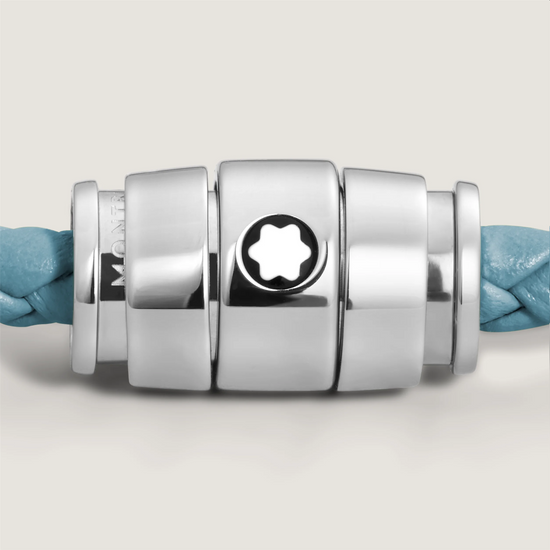 Montblanc Bracelet Steel 3 Rings Meisterstück Collection in Smoky Blue Leather