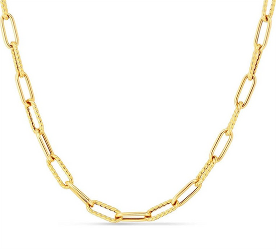 Roberto Coin Designer Gold Polished Fluted Paperclip Chain Necklace