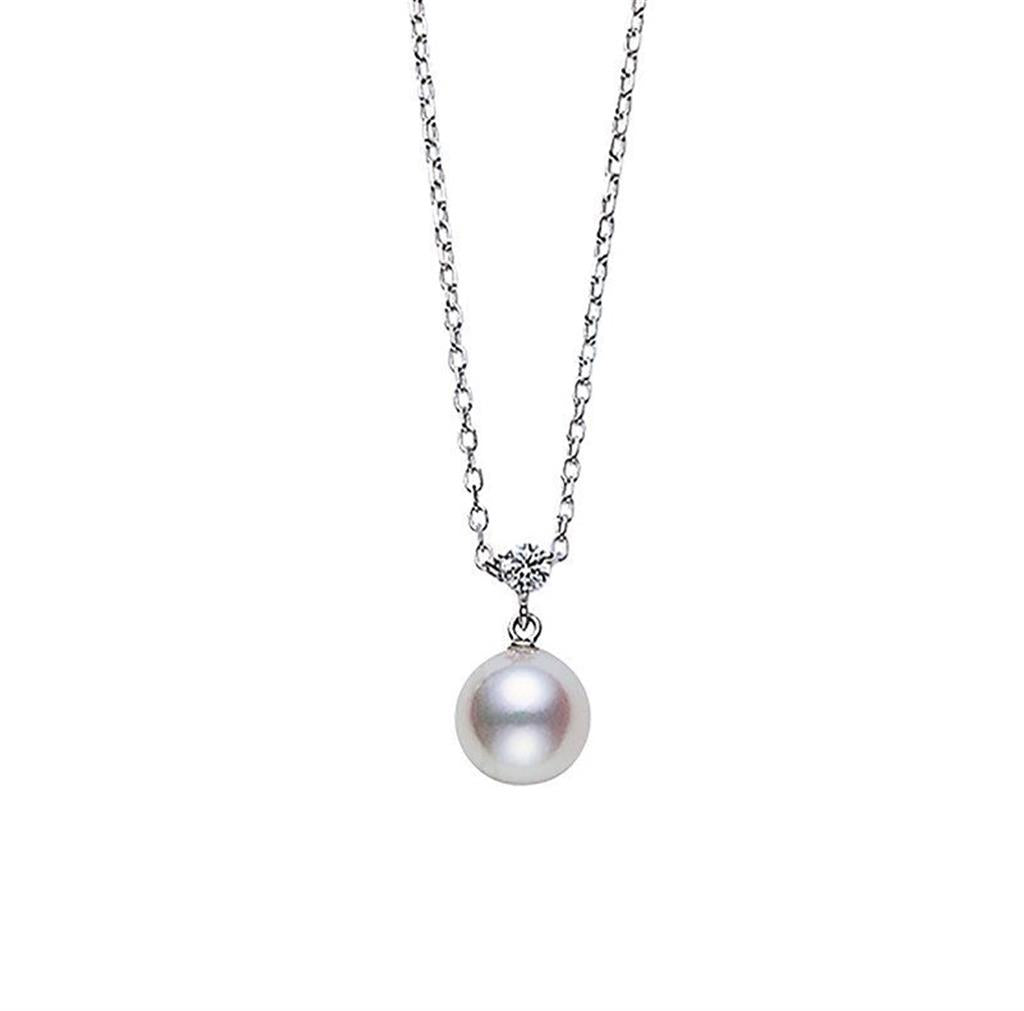 Mikimoto White Gold Akoya Single Pearl & Diamond Pendant