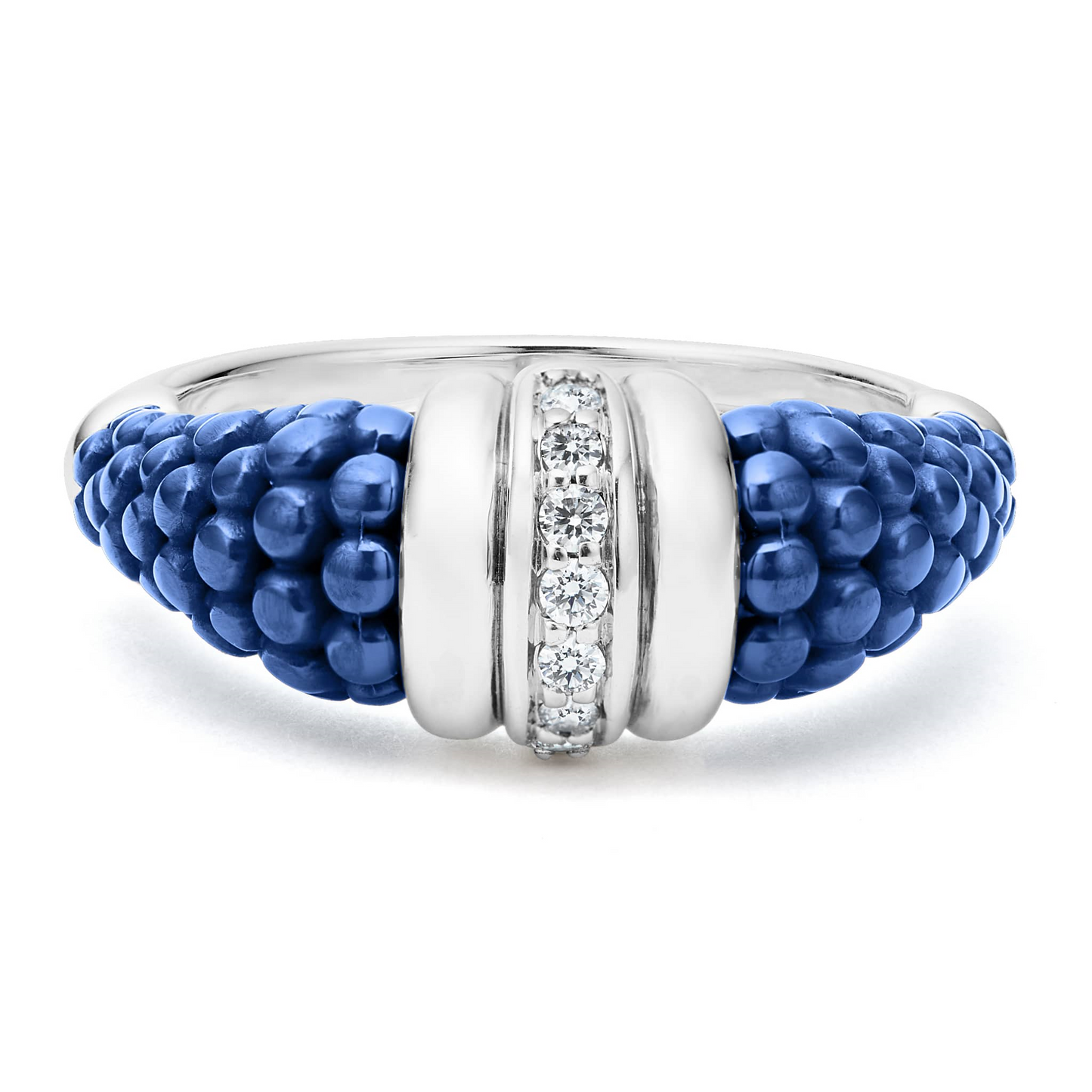 Lagos Ultramarine Ceramic and Diamond Stacking Ring in Sterling Silver