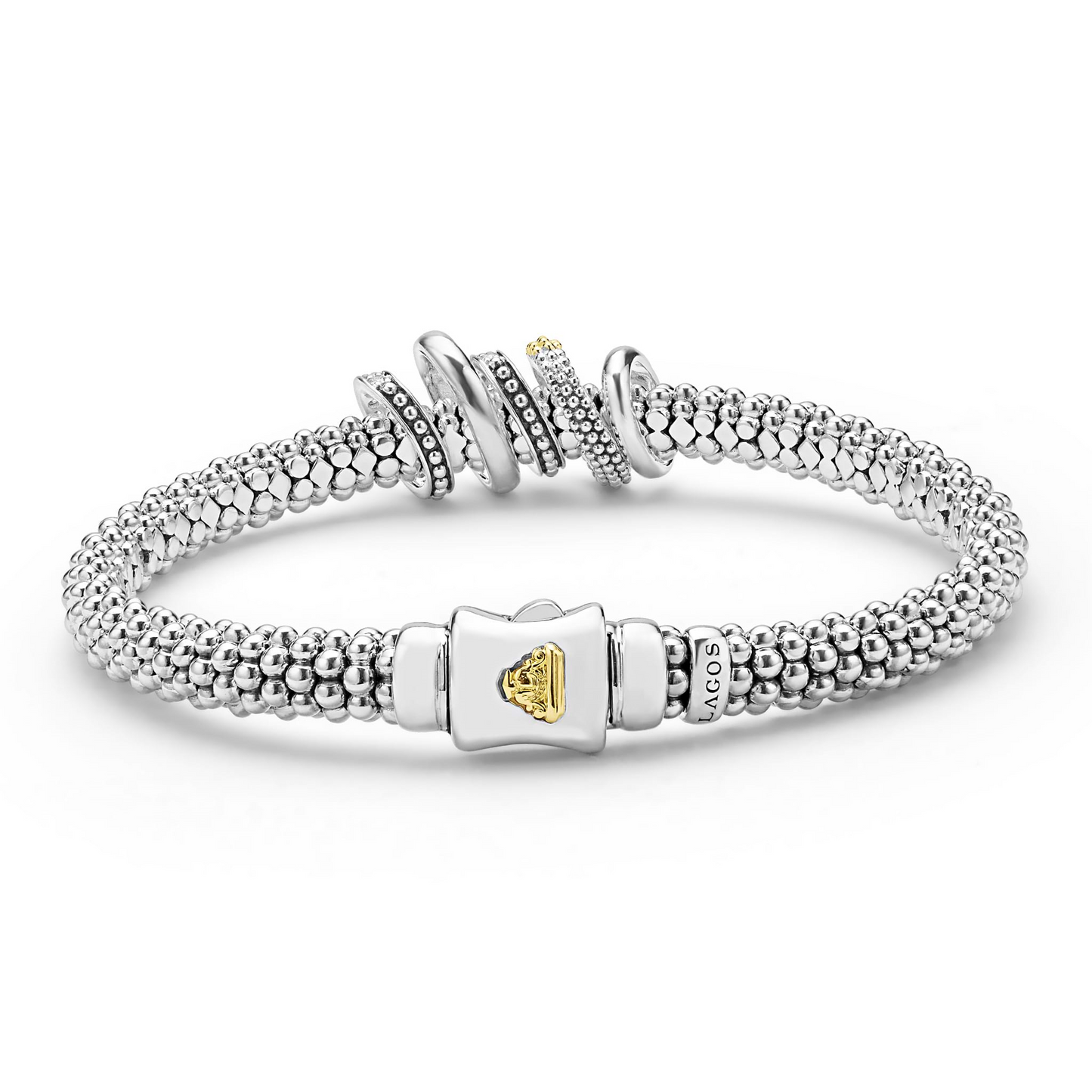 Lagos Two-Tone Five Ring Diamond Caviar Bracelet - 6mm