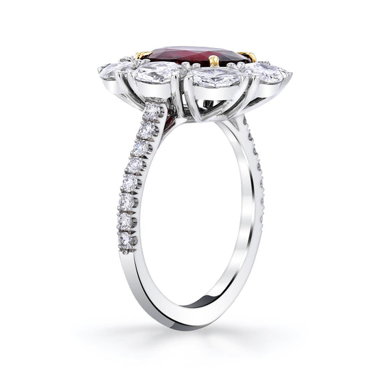 Joshua J 3.5ct Oval-Cut Ruby w/ Pavé Diamond Halo & Shank