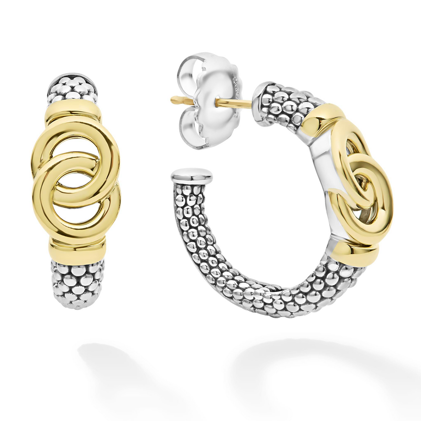 Lagos Two-Tone Interlocking Hoop Earrings in Sterling Silver and 18k Gold