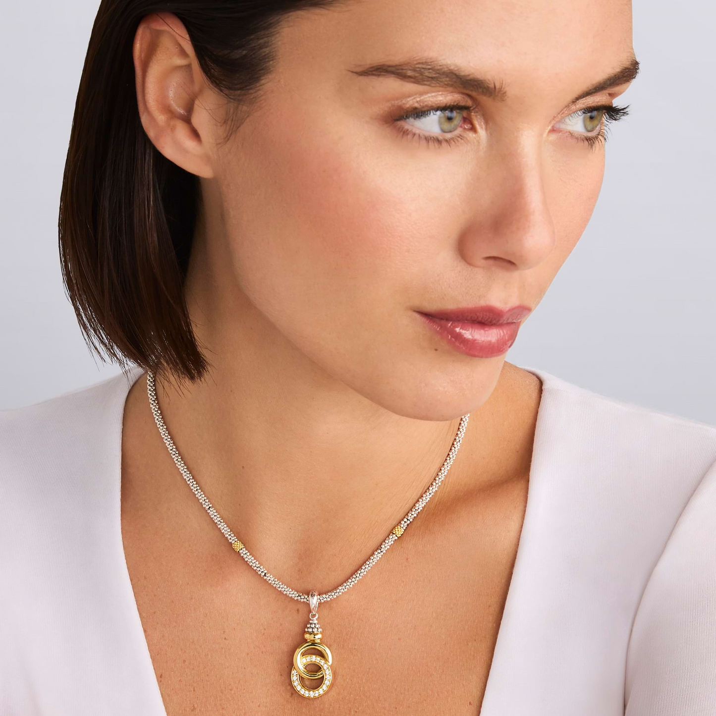 Lagos Two-Tone Interlocking Diamond Pendant Necklace