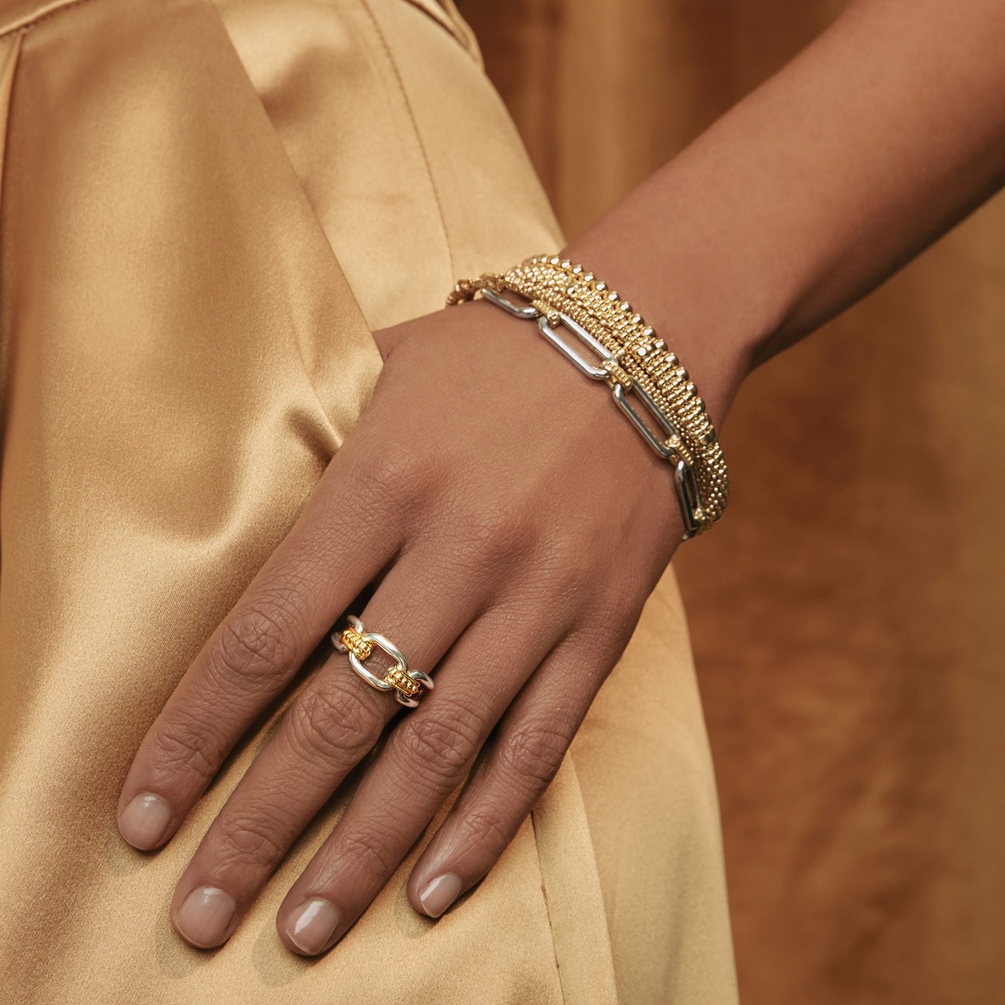 Lagos Two-Tone Link Ring in Sterling Silver & 18k Gold