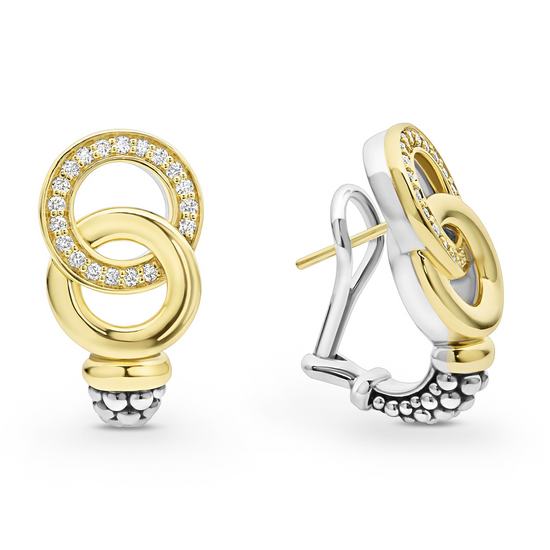 Lagos Two-Tone Interlocking Diamond Omega Clip Earrings in Sterling Silver and 18k Gold