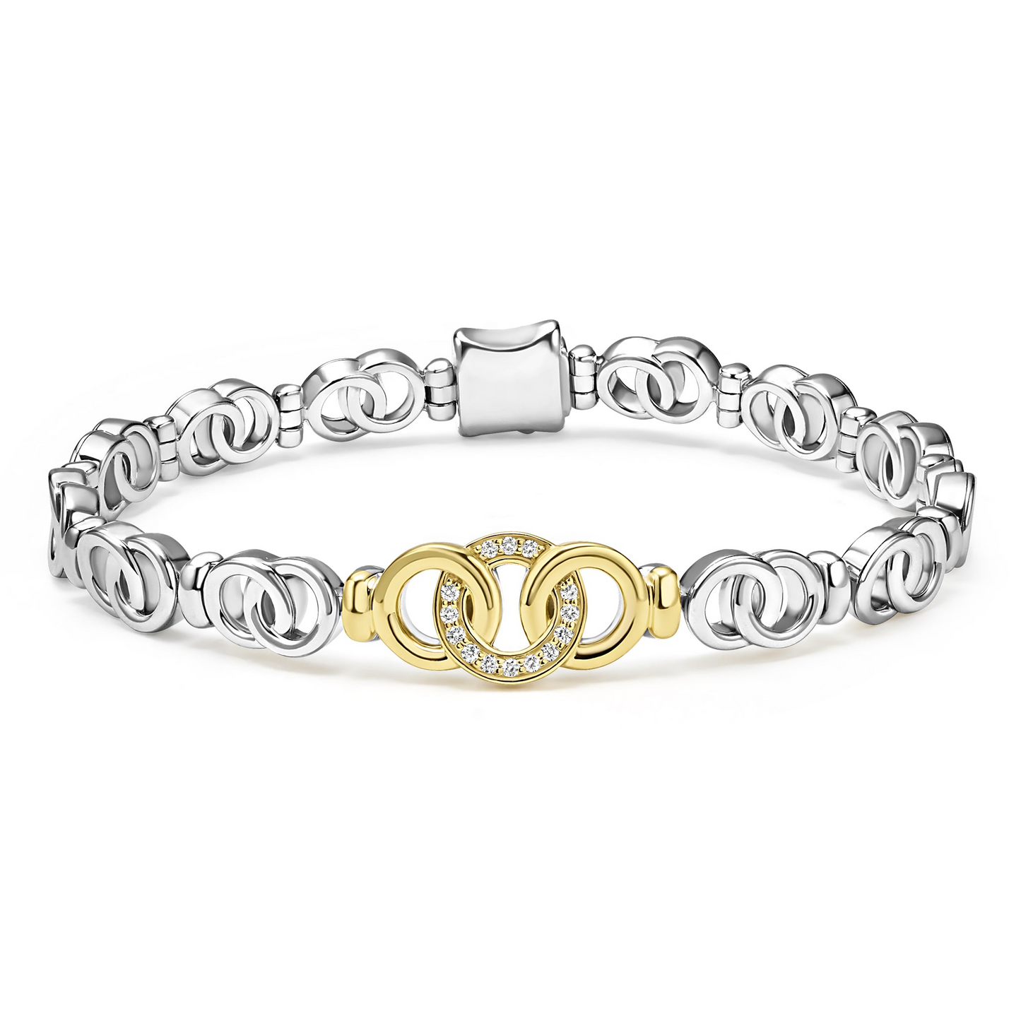 Lagos Two-Tone Petite Interlocking Diamond Link Bracelet