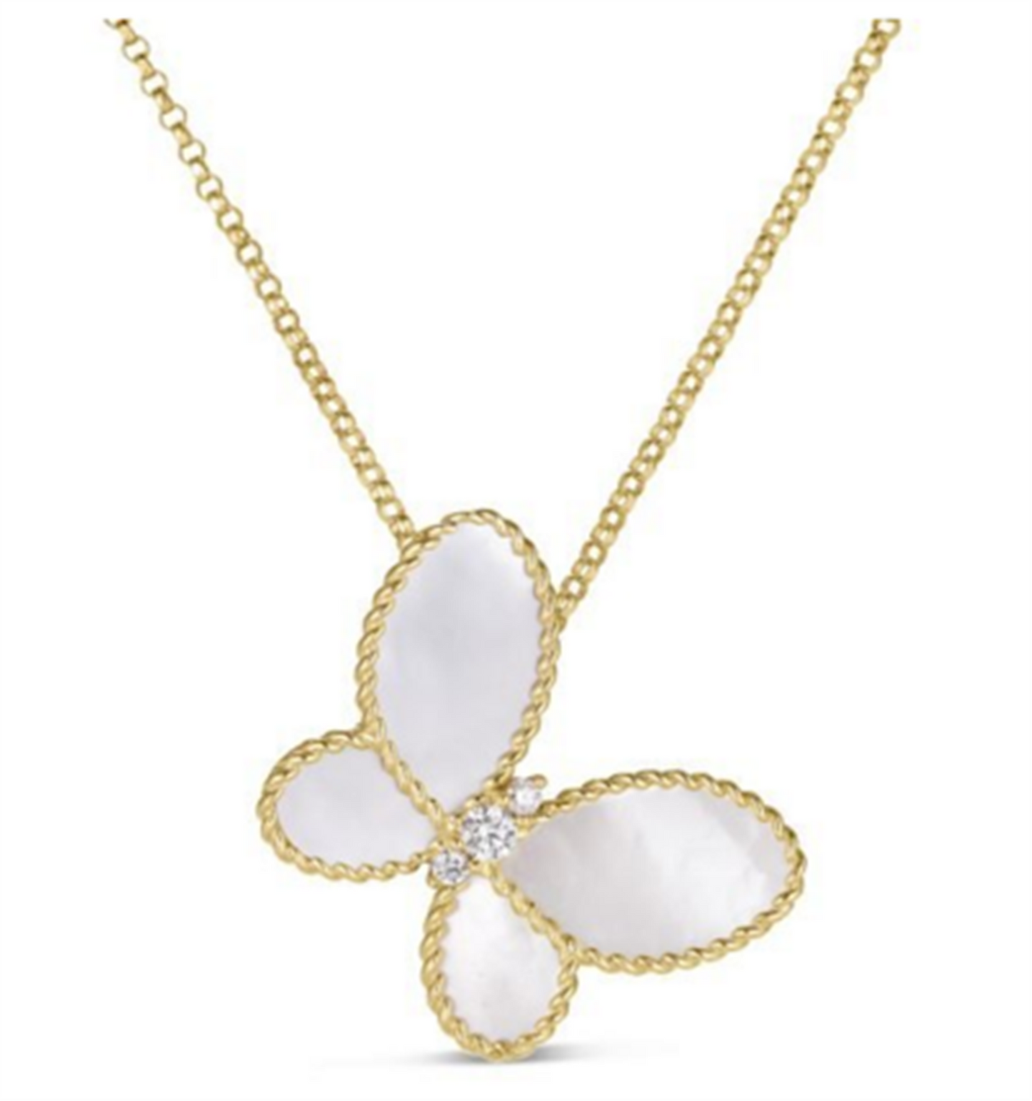 Roberto Coin Jasmine Diamond and Mother of Pearl Butterfly Necklace