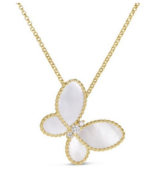 Roberto Coin Jasmine Diamond and Mother of Pearl Butterfly Necklace