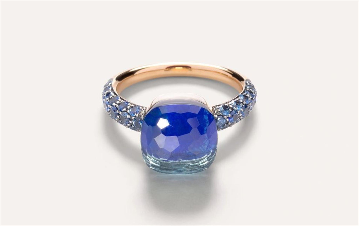 Pomellato Nudo Classic Ring London Blue Topaz, Lapis, & Sapphire Ring in 18k Rose Gold