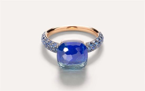Pomellato Nudo Classic Ring London Blue Topaz, Lapis, & Sapphire Ring in 18k Rose Gold