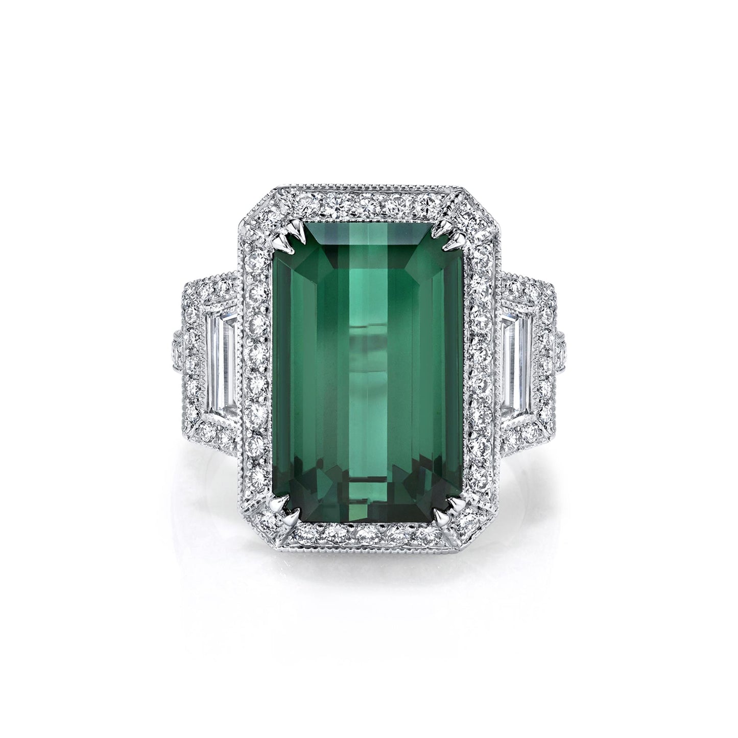 Joshua J 9ct Emerald-Cut Afghani Tourmaline Ring in 18k White Gold