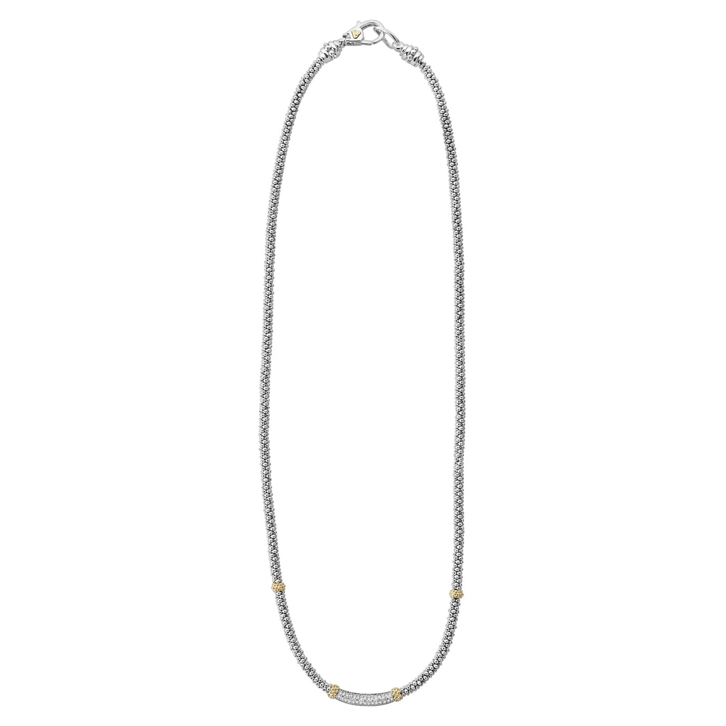 Lagos Caviar 16" Diamond Necklace in Sterling Silver and 18k Gold - 3mm