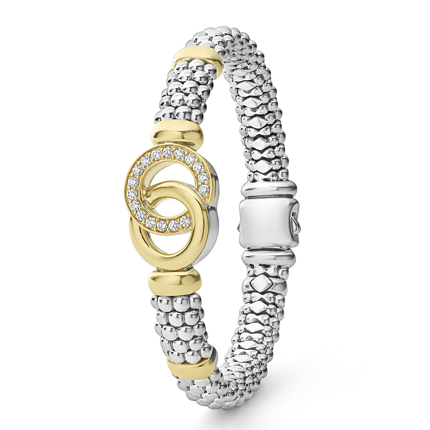 Lagos Two-Tone Interlocking Diamond Caviar Bracelet - 9mm