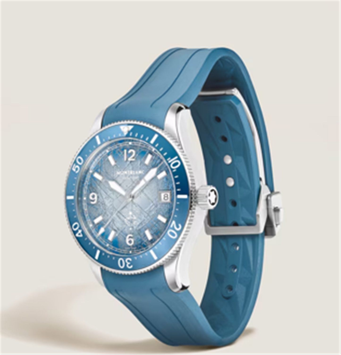 Montblanc Iced Sea Automatic Date 0 Oxygen w/ Blue Sfumato Glacier Dial & Blue Rubber Strap- 38mm