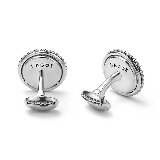 Lagos Black Agate Skull Cufflinks