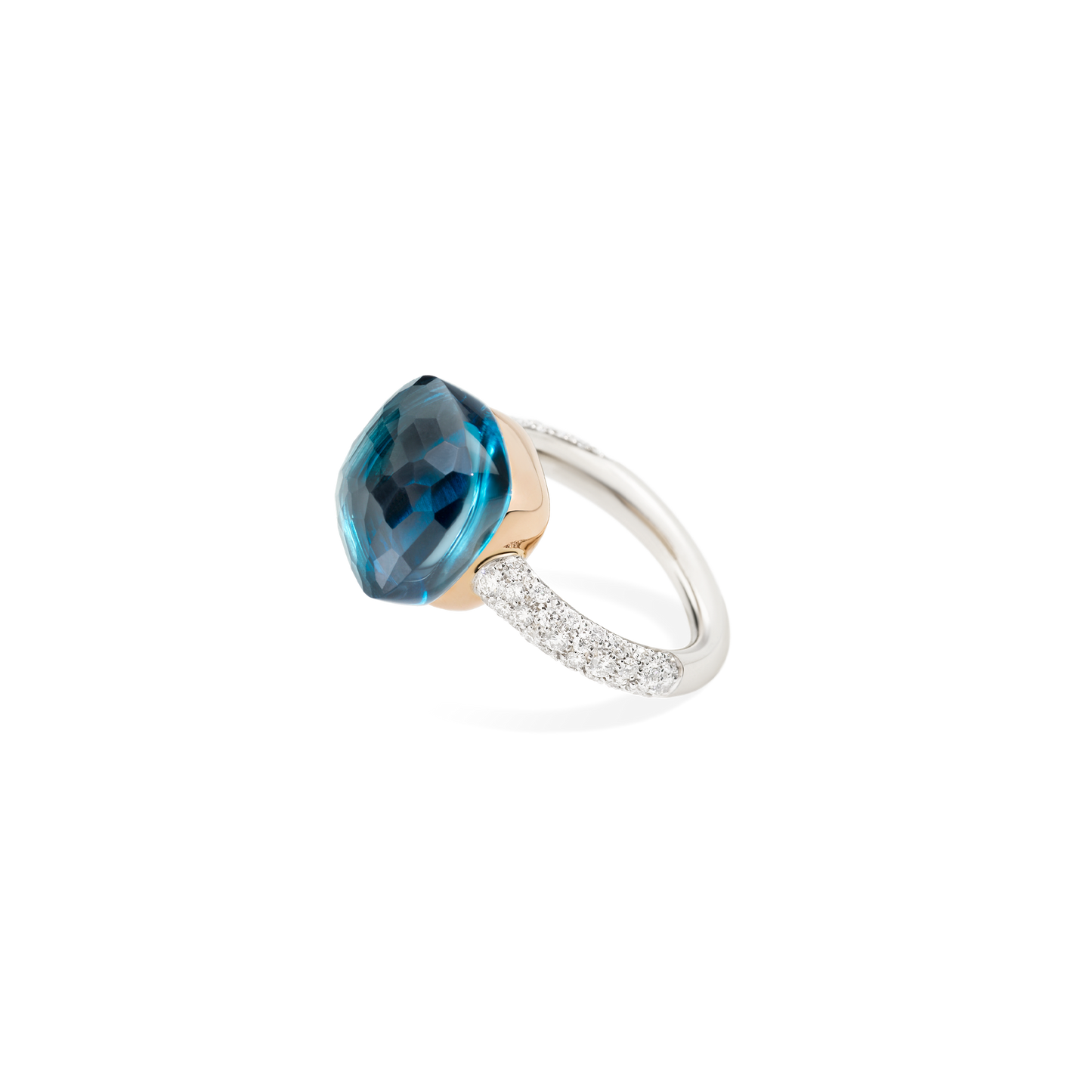 Pomellato Nudo Maxi Blue London Topaz & Diamond Ring in 18k White & Rose Gold