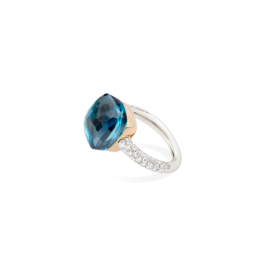 Pomellato Nudo Maxi Blue London Topaz & Diamond Ring in 18k White & Rose Gold