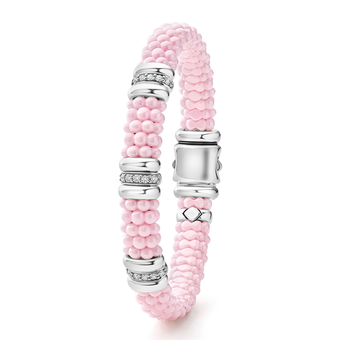 Lagos Pink Three Station Diamond Caviar Bracelet