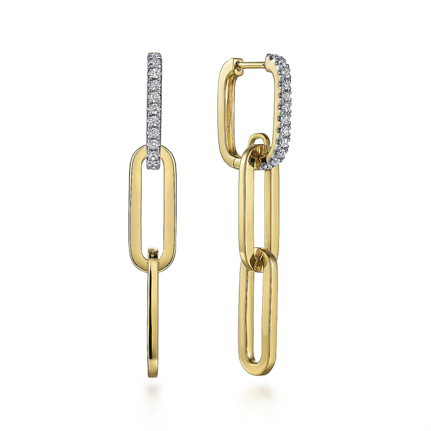 Gabriel & Co. Gold Diamond Link Hollow Chain Drop Earrings