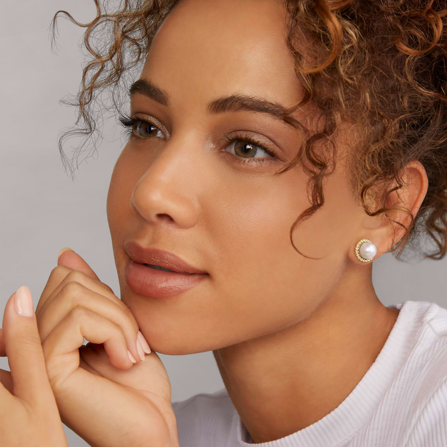 Lagos Caviar Pearl Stud Earrings in Sterling Silver and 18k Gold