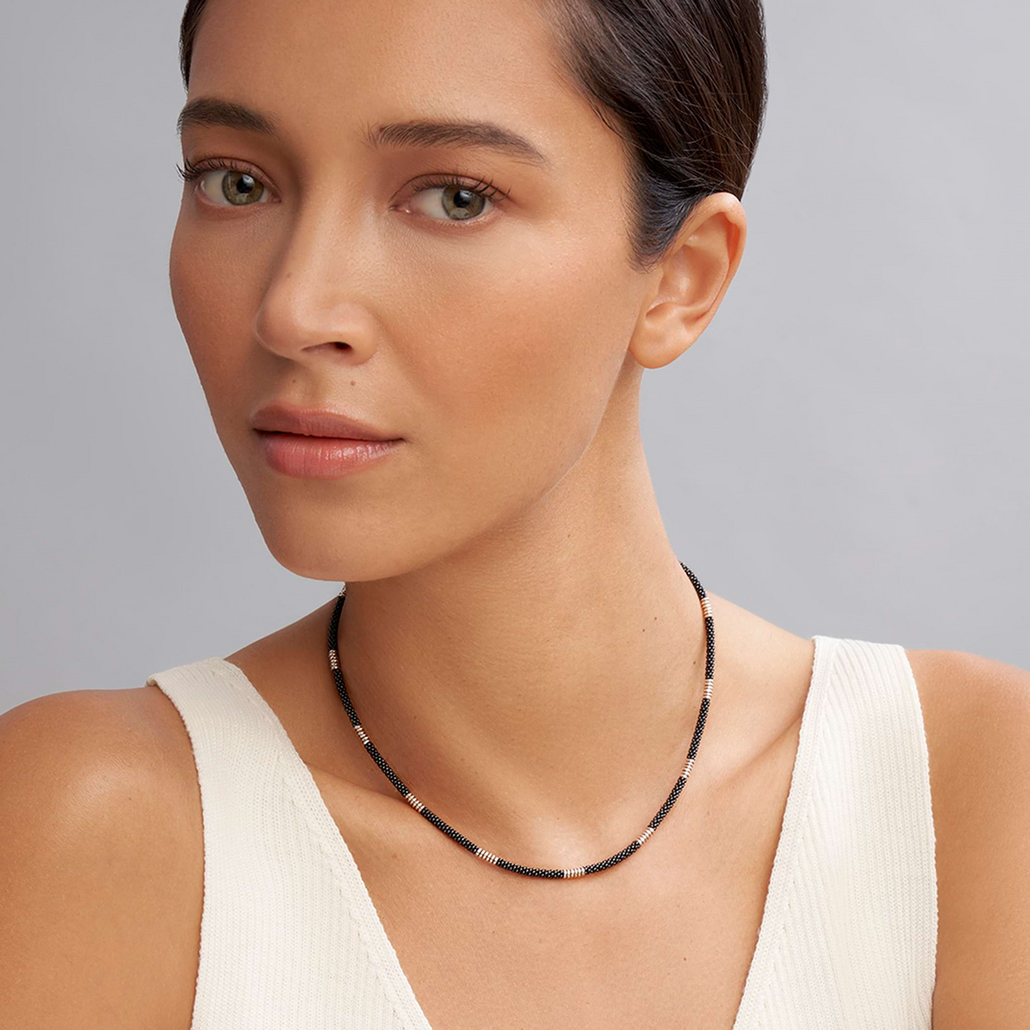 Lagos Black Silver Station Ceramic Beaded Necklace