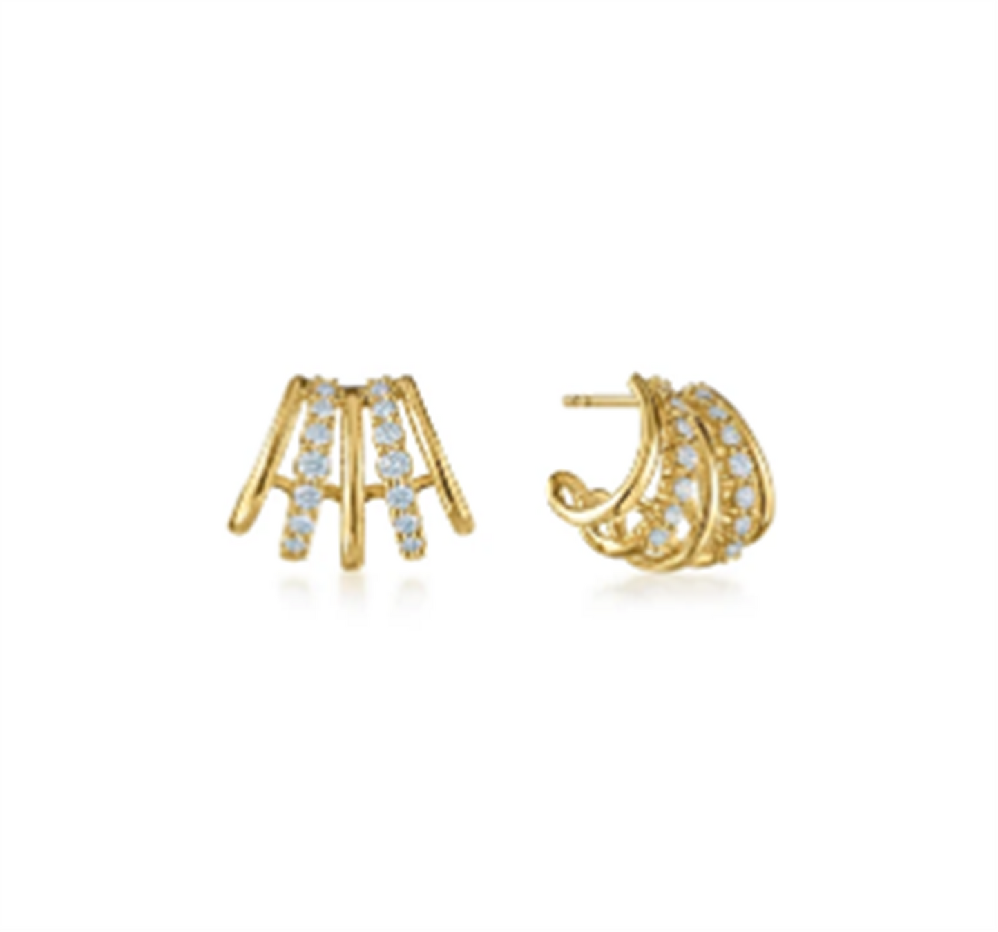 KWIAT Alternating Five-Row Huggie Earrings with Diamonds in 18k Yellow Gold