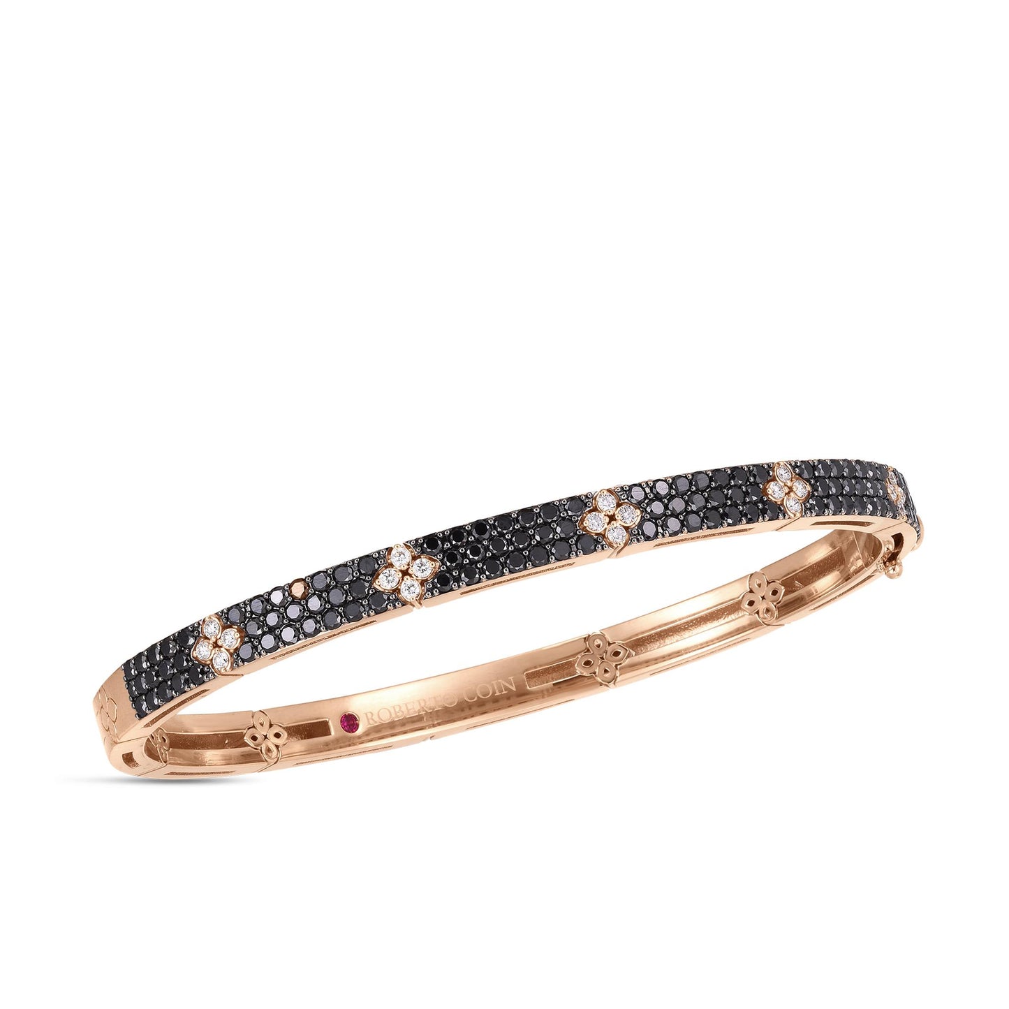 Roberto Coin Love In Verona Black & White Diamond Flower Bangle in 18k Rose Gold