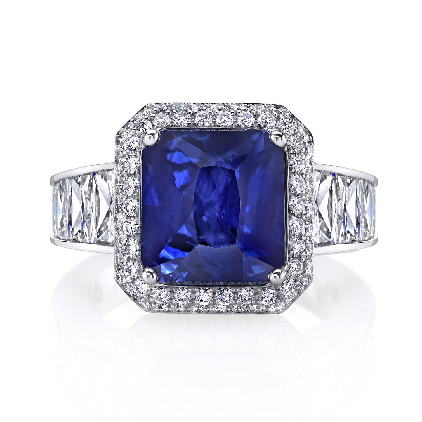 Joshua J Platinum 5ct Blue Sapphire & French-Cut Trapezoid Diamond Ring