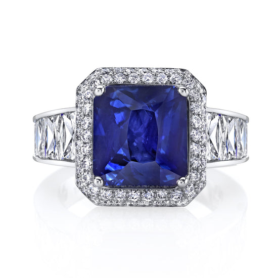 Joshua J Platinum 5ct Blue Sapphire & French-Cut Trapezoid Diamond Ring