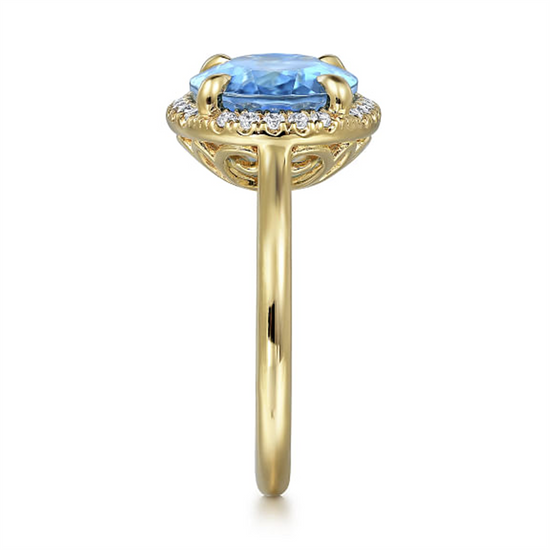 GGabriel & Co. Gold Diamond & Oval Blue Topaz Ladies Ring