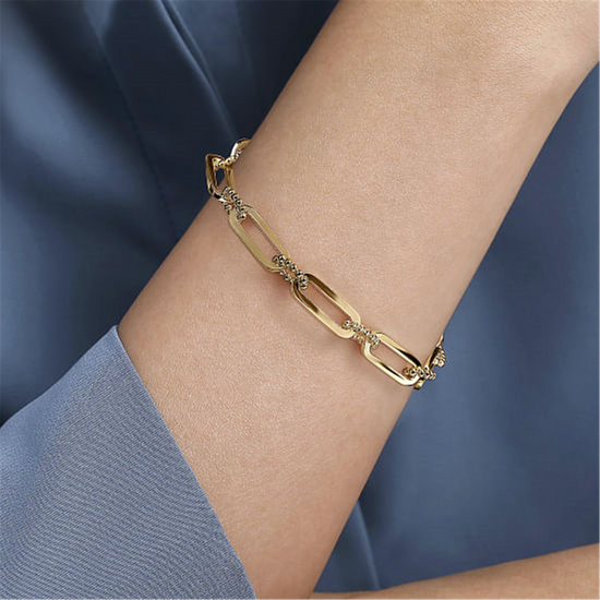 Gold Casted Bujukan Ball Link & Hollow Paperclip Link Chain Bracelet