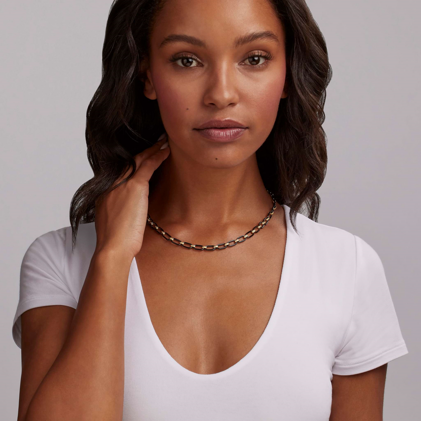 Lagos Link Necklace in 18k Gold and Black Ceramic