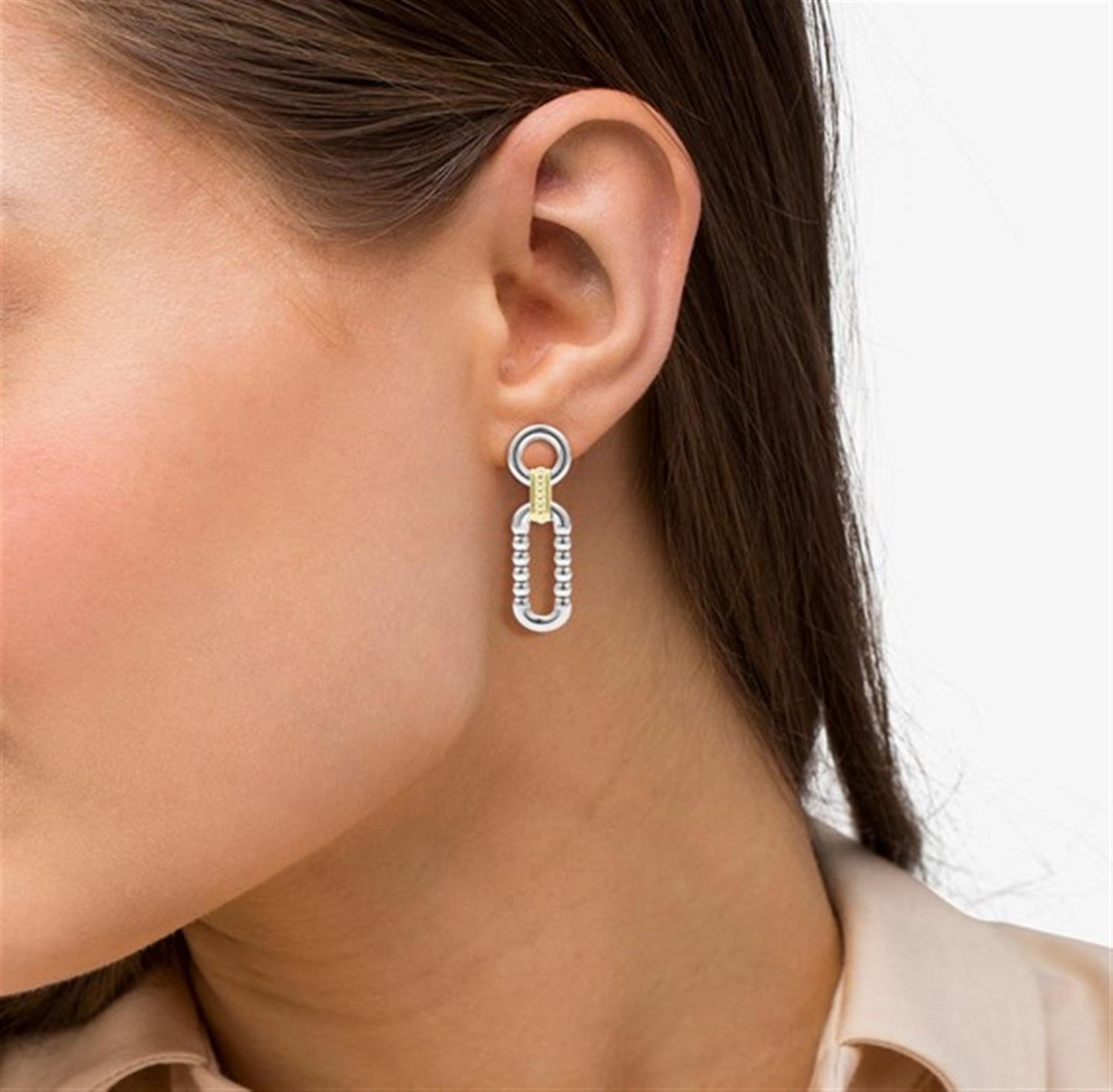 Lagos Two-Tone Link Drop Earrings