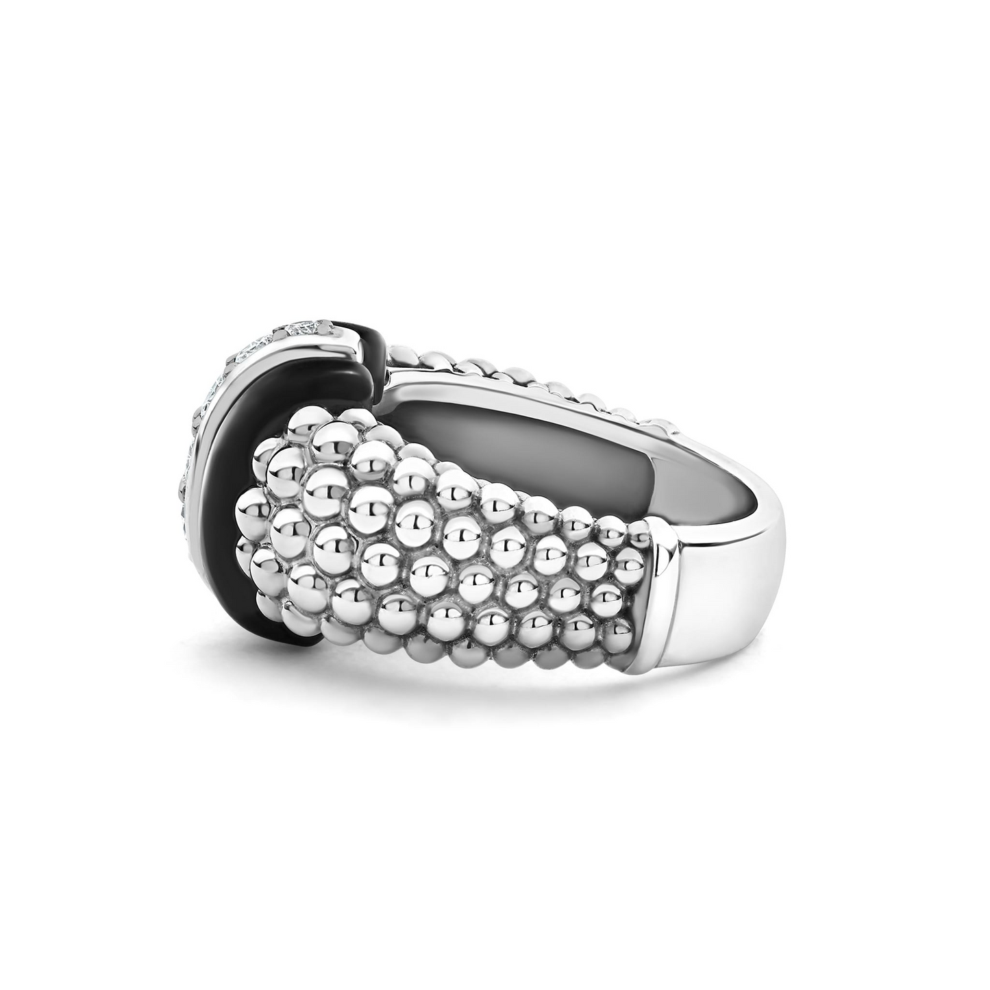 Lagos Black Ceramic Caviar Diamond Ring in Sterling Silver