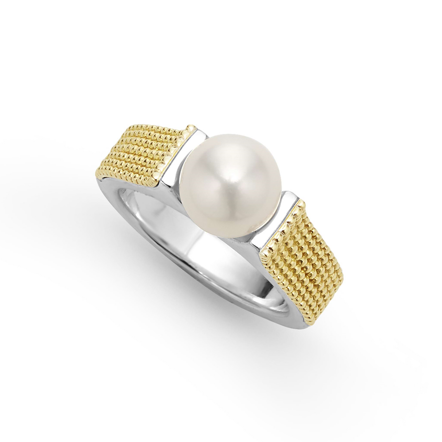 Lagos Two-Tone Caviar Pearl Ring in Sterling Silver and 18k Gold