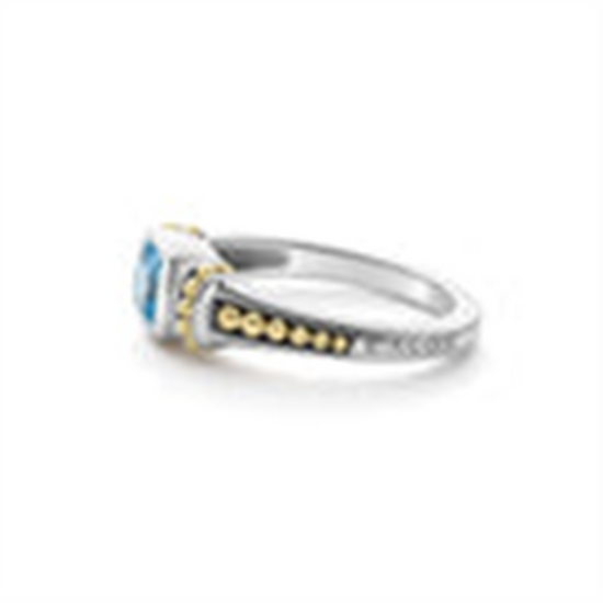 Lagos Swiss Blue Topaz Ring Sterling Silver and 18k Gold
