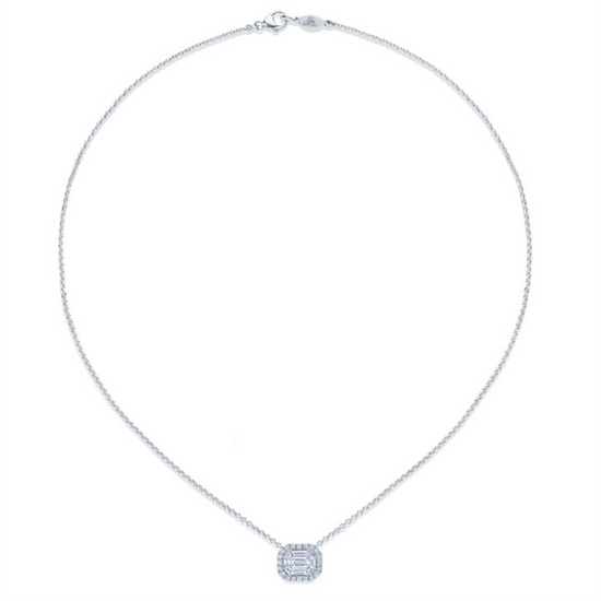 Kwiat Sunburst Pendant with Emerald Cut Diamonds in 18k White Gold