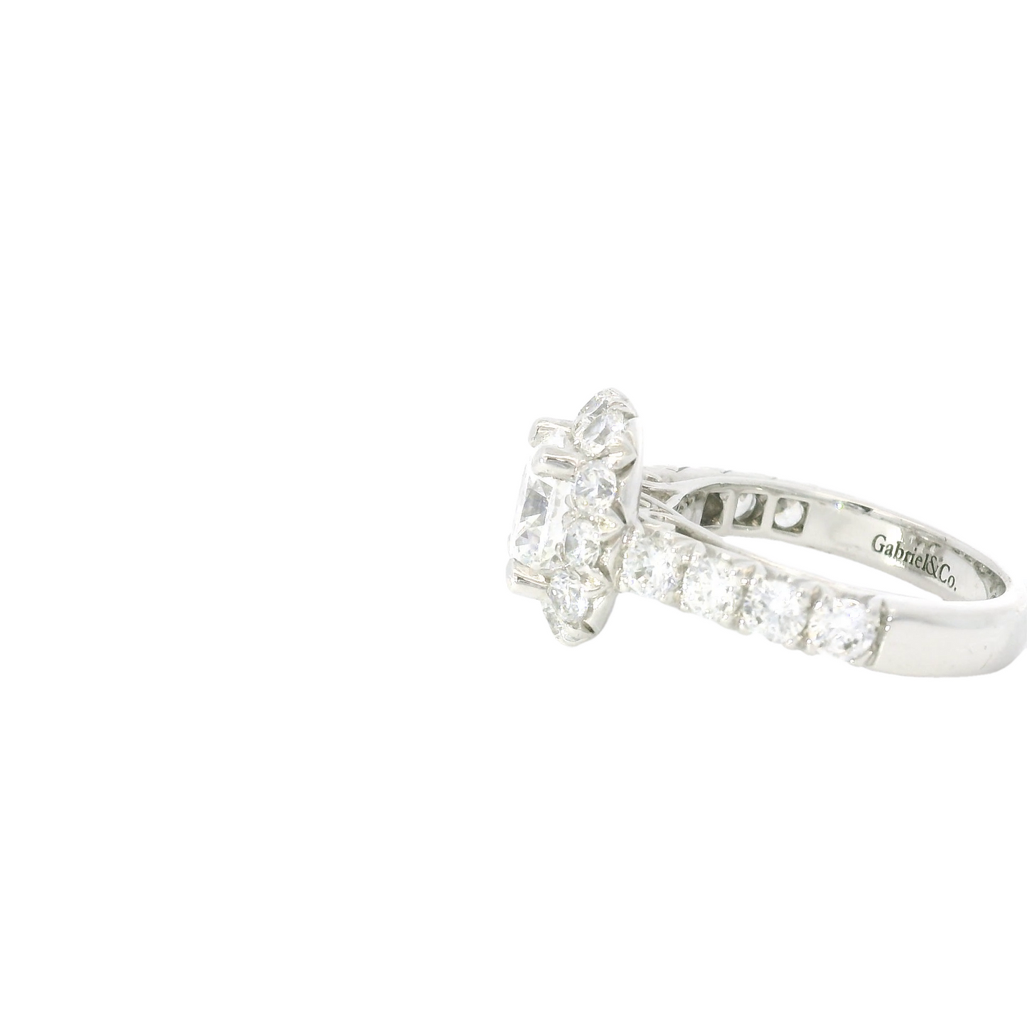 Gabriel & Co. Round Center with Cushion Diamond Halo & Sides Engagement Ring Setting